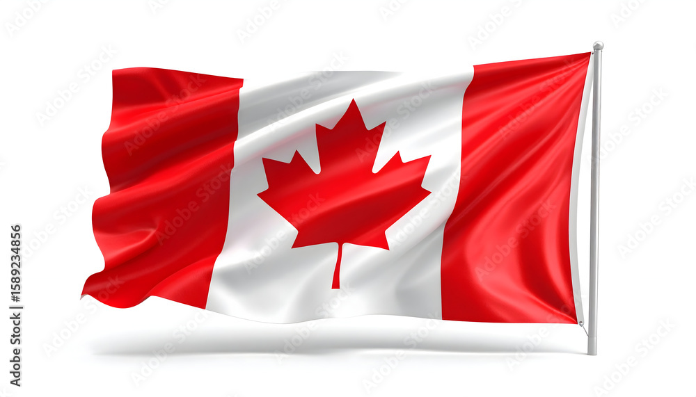 Canadian Flag Waving on White Background Canadian Flag Waving on White Background