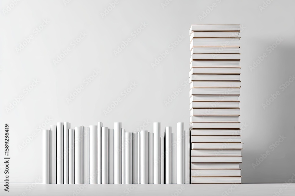 Obraz premium White books, stacked high, minimalist