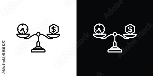 Time and money compare scale icon website stock illustration. stroke symbols