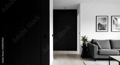 Wallpaper Mural Modern Living Room Interior with Black Accents and Gray Sofa Torontodigital.ca