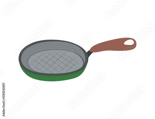 Frying pan for cooking dishes. Vector illustration.