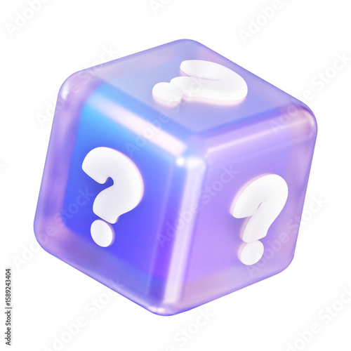 Glossy 3D question mark cube icon in soft pastel tones. Perfect for FAQ sections, help centers, support services, and chatbot UI