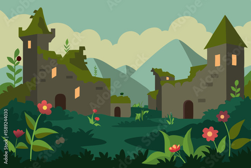 abandoned village overtaken by wildflowers 