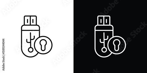 Pendrive security icon website stock illustration. stroke symbols