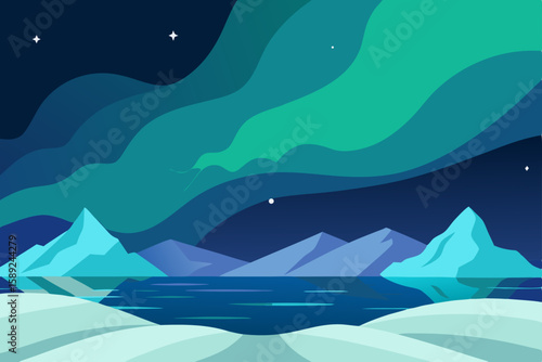 aurora borealis over icy arctic tundra landscape  .svg