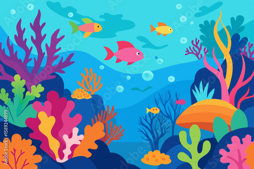 brightly colored coral reef with diverse sea life .svg