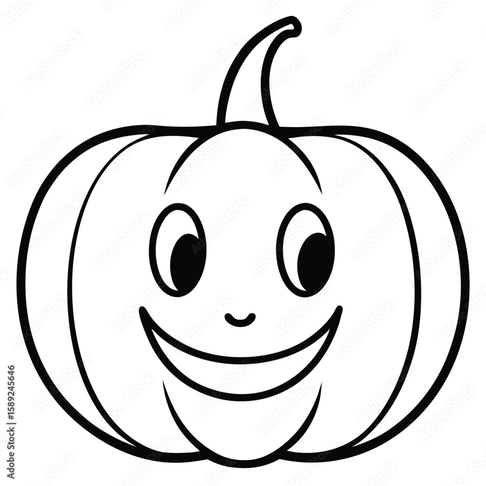 Obraz premium Whimsical black and white line art illustration of a friendly pumpkin with large expressive cartoon eyes perfect for halloween decorations