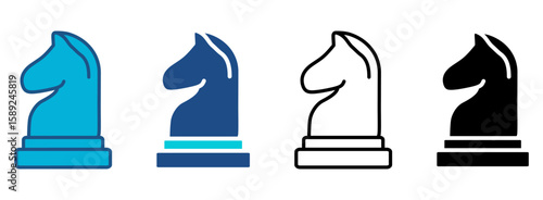 Chess Icon Set With Multiple Styles. Vector Illustration