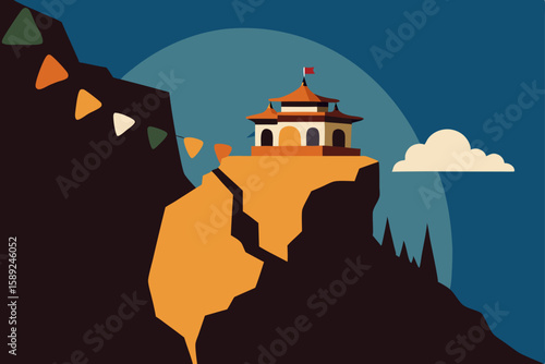 cliffside monastery carved into the rock with pray.svg