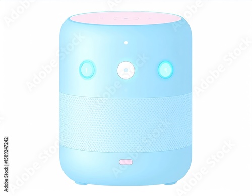 Modern Wireless Speaker With Pastel Blue And Pink Colors Glowing Buttons And Soft Design