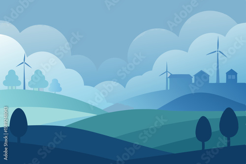 early morning fog rolling over a quiet rural 