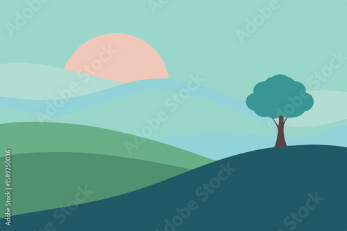 gentle rolling hills with a single tree 