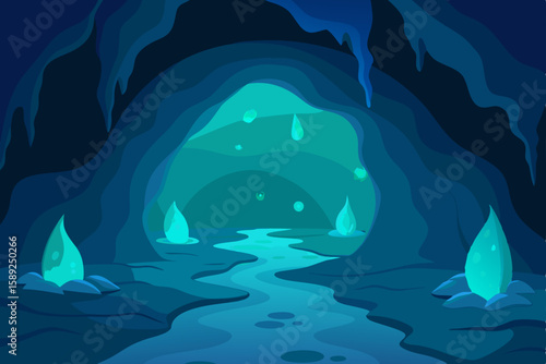 glowing bioluminescent underwater cave   
