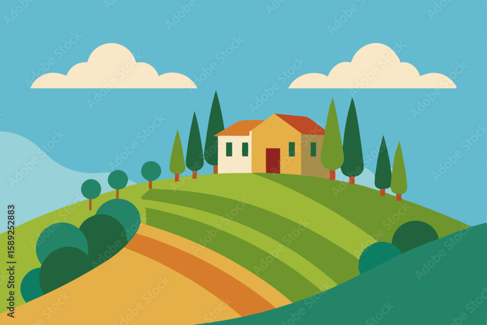 Fototapeta premium mediterranean vineyard hill with a rustic villa 