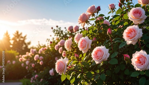 Wallpaper Mural Beautiful pink roses in a garden at sunset Torontodigital.ca