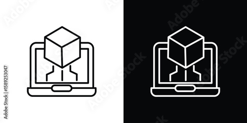 Computer simulation icon website stock illustration. stroke symbols