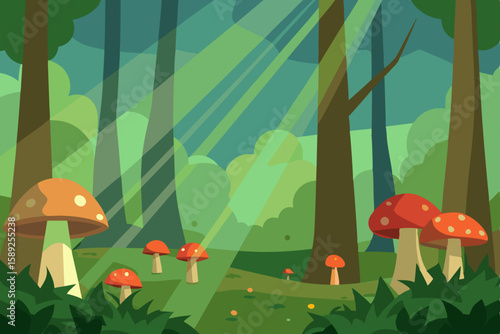 peaceful forest glade with mushrooms  moss  and su.svg