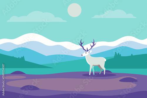 peaceful tundra with low shrubs  grazing caribou 