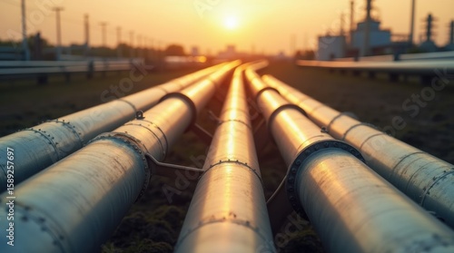 Transporting CO2 through industrial pipes for underground storage A crucial step for carbon sequestration and climate action. Concept Carbon Sequestration, Industrial Pipelines, CO2 Transportation 