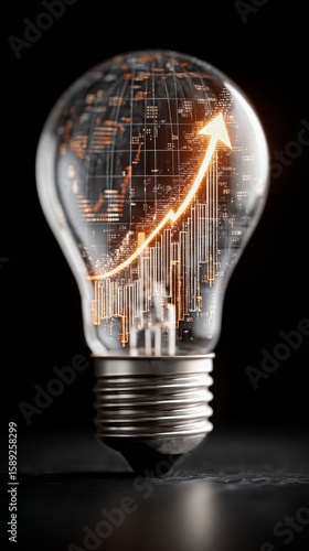 Creative Light Bulb With Glowing Business Growth Chart Inside Against Black B...