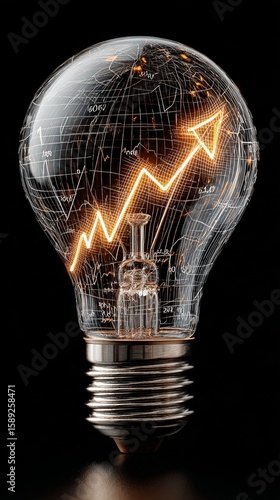 Creative Light Bulb With Glowing Business Growth Chart Inside Against Black B...