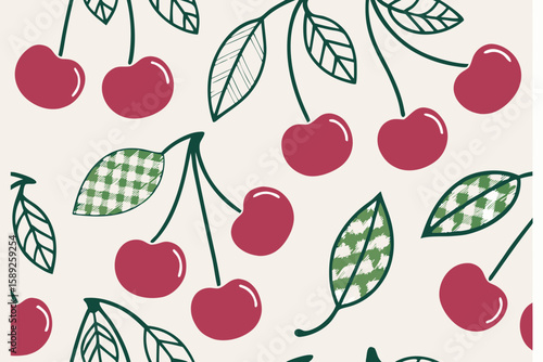 Cherries and gingham leaves pattern fruit