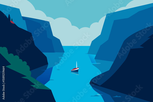 scenic fjord with steep cliffs  calm waters  