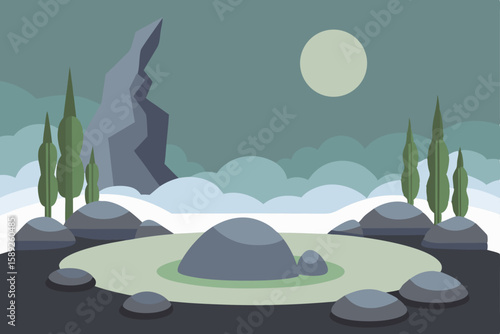 serene hot spring surrounded by stones and bamboo .svg