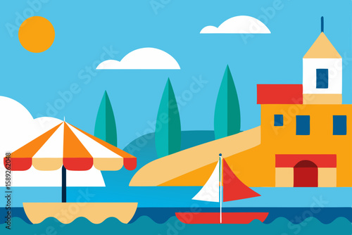 sun soaked mediterranean harbor with sailboats 