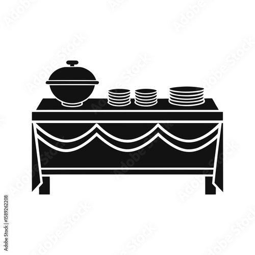 Food buffet setup with serving dishes and plates on decorated table vector illustration 