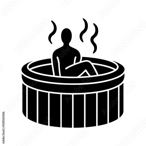 Man relaxing in jacuzzi hot tub with steam, leisure wellness spa vector illustration 
