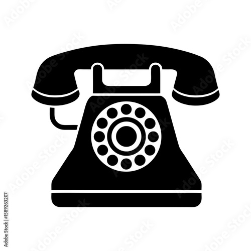 Antique rotary dial telephone icon, traditional communication tool vector illustration 