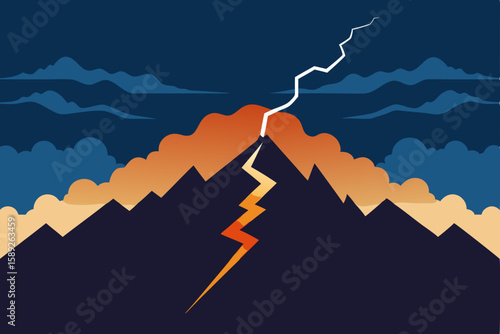 thunderstorm over mountains with dramatic lightnin