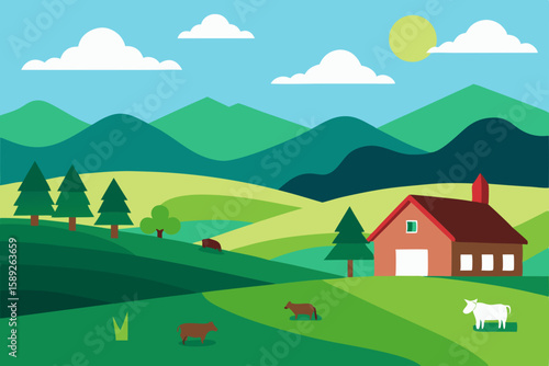 tranquil countryside scene with grazing cows  