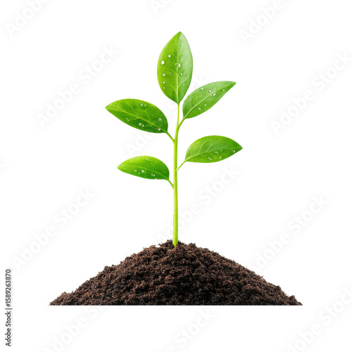 Fresh green plant sprouting from rich soil