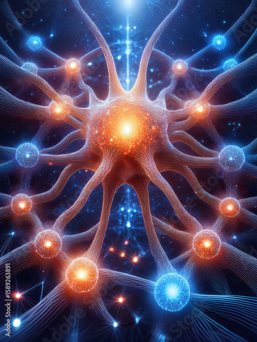 Wallpaper Mural Glowing neural structure with vibrant lines and surreal web formation
Abstract brain network with glowing nodes and radiant central light Torontodigital.ca