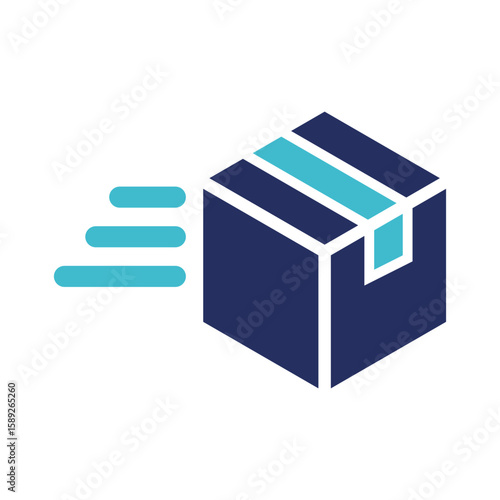 Flat vector illustration of a package with speed motion lines
