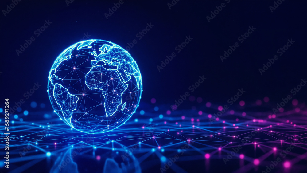 Fototapeta premium connected world map network technology