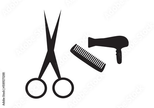 Hair Accessories Silhouette Vector
Vector Set Of Hairdressing Accessories
barbershop icons isolated on white background. 12 Barbershop and haircuts salon design elements. Vector design