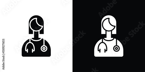 Woman Doctor icon. Black and white silhouette. Icon vector