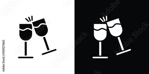 Wine toast icon. Black and white silhouette. Icon vector