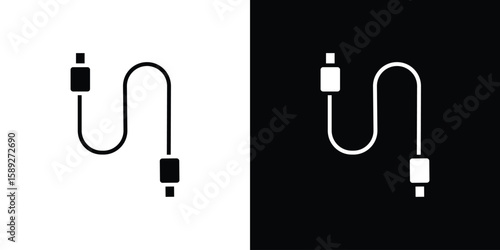 USB type c icon. Black and white silhouette. Icon vector