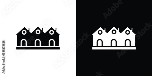 Terraced Houses icon. Black and white silhouette. Icon vector