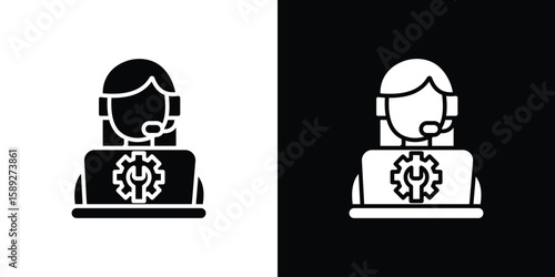 Tech support icon. Black and white silhouette. Icon vector