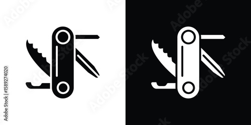 Swiss Knife icon. Black and white silhouette. Icon vector