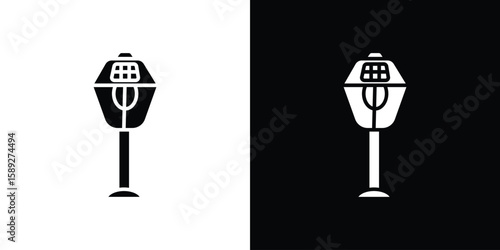 Solar Garden Light lamp icon. Black and white silhouette. Icon vector