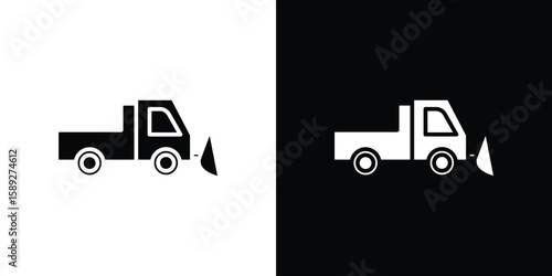 Snowplow icon. Black and white silhouette. Icon vector
