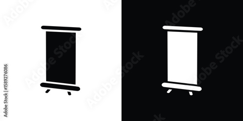 Roll up banners icon. Black and white silhouette. Icon vector