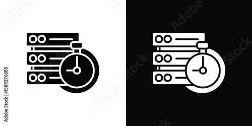 Real time data icon. Black and white silhouette. Icon vector