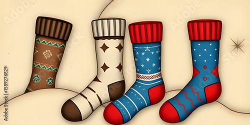 decorative socks pattern, festive holiday design, Christmas decoration vector, Christmas stocking pattern, holiday gift socks, winter holiday socks, colorful Christmas socks, Christmas apparel backgro